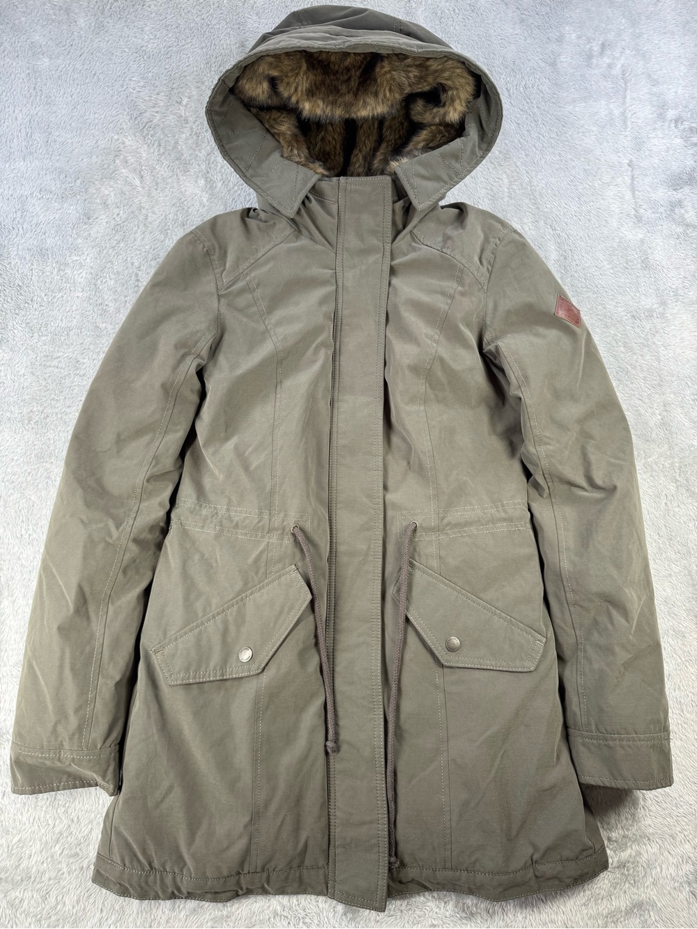 Hollister XS Olive Faux Fur Hood Utility Parka Coat Gorpcore